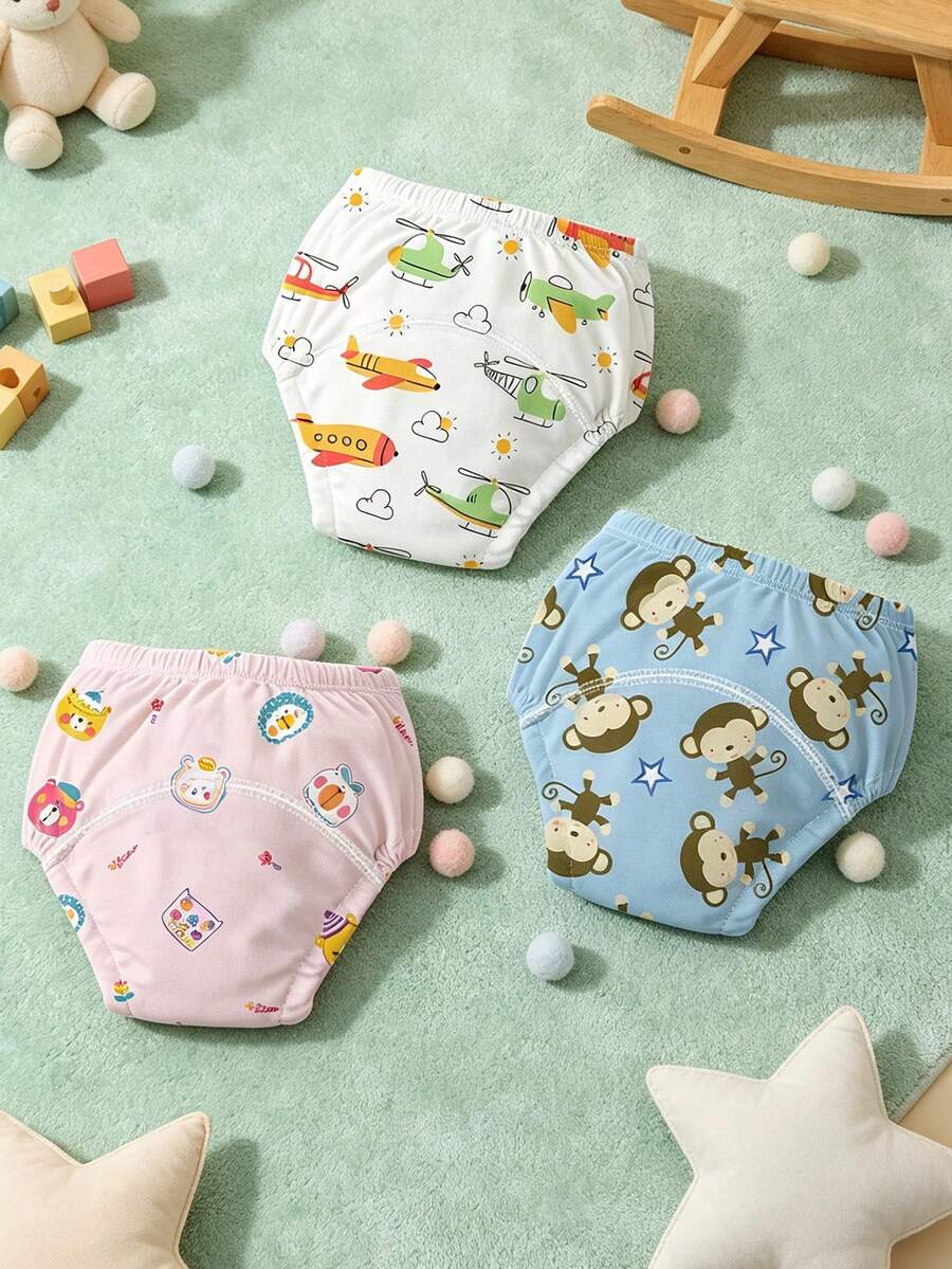 3pcs/Set Baby Potty Training Pants, Washable & Reusable, Breathable & Skin-Friendly, Diaper Training Underwear, All Season - Multicolor - View 1