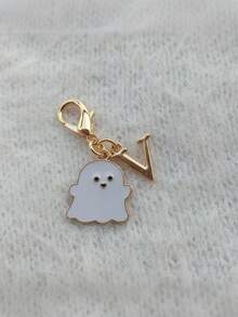 1Pc Mini Zinc Alloy Ghost Keychain, Cute Halloween Enamel Charm, White Ghost & Letter Pendant, Spooky Style, Bag Charm, Gift, Holiday Decor - Multicolor - View 33
