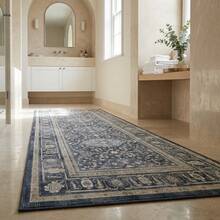 1PC Vintage Distressed Navy Blue Geometric Floral Runner Rug, Persian Faux Cashmere Rectangular Symmetrical Diamond Pattern Machine Washable Long Mat, Suitable For Living Room, Hallway, Corridor, Entryway Home Decor - Multicolor - View 5
