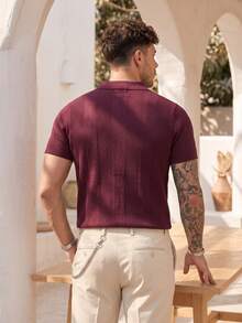 ALTZTAR Men's Vintage Casual Short Sleeve Polo Shirt For Vacation And Travel - Burgundy - View 2