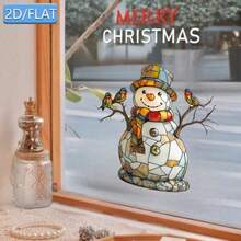 Children's Room Window Decal, Christmas Theme, 9-Inch Window Decoration Sticker, 2D Flat Colorful Sticker, Cute Snowman And Three Little Birds, Removable Sunshade Privacy Sticker, Static Adhesion Glass Sticker, Car, RV Window Decoration Film, Perfect Home Gift - one-size - View 10