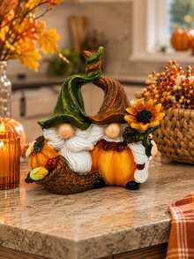 1pc Autumn Harvest Gnome Couple Resin Figurine, Pumpkin Sunflower Harvest Corner Desktop Decor, Thanksgiving Autumn Home Decoration, Suitable For Fireplace Mantel, Shelf, Living Room, Entryway, Seasonal Gift - A - View 6