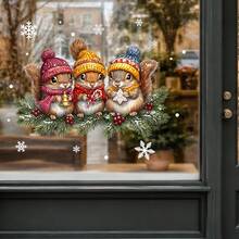 1/3pcs Festive Winter Christmas Static Window Decals, Cartoon Snowman Santa Pine Tree Gift Snowflake Glass Clings, Glue‑Free Reusable, For Home Store Front Door Window Xmas Holiday Wall Decor - Multicolor - View 10