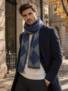 1 قطعة وشاح رجالي جديد للخريف بنمط أرجيل ثنائي اللون، إكسسوار عصري عتيق متعدد الاستخدامات مقاوم للبرد، للتنقل اليومي وحفلات العطلات، إكسسوار رجالي للخريف/الشتاء، هدية للعطلات - متعدد الألوان - مشاهدة 1