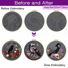 1/3pcs Embroidery Kit 15x15cm/5.9x5.9in - 20x20cm/7.9in Handmade DIY Cross Stitch Set, Gothic Dark Bird Pattern, Suitable For Adult Beginners, Includes Fabric, Instructions, Embroidery Hoop, Needle And Thread, Exquisite Gift, Home/Office Decor - Gothic Crow Design - View 9
