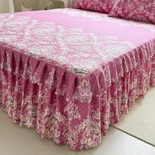 3pcs New Printed Ruffle Bed Skirt Set (Bed Skirt*1, Pillowcase*2, Pillow Insert Not Included) Bed Skirt Bed Cover Bed Sheet Mattress Protector Double Layer Ruffle Decor Cozy Room, Hot Selling Machine Washable, Multiple Sizes Available, All Season Use, Holiday Gift, Christmas Gift, Made In China - Rose Red - View 4