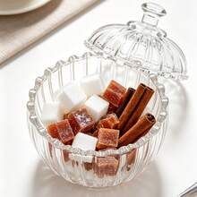 1pc 8.5cm*11cm Vertical Striped Glass Candy Jar With Lid Decorative Storage Container - View 3