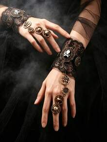 1pc Women's Vintage Pirate Steampunk Gear Lace Skull Mechanical Ring Bracelet (Random Style), Halloween - Multicolor - View 8