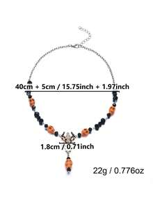 Halloween Spider Pendant Necklace - Retro Orange And Black Bead Collar Chain - Party Decoration For Holiday Events - Multicolor - View 4