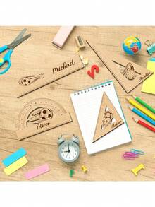 Juego de 4 reglas de madera con tema de fútbol, regla de medición 4 en 1, útiles escolares, papelería, herramientas de aprendizaje, herramientas de dibujo - Ver 5