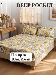 1pc Printed Fitted Sheet, Dorm Bedding Mattress Protector Bed Cover, Room Decor, Deep Pocket Dustproof Non‑Slip, Skin‑Friendly & Breathable, Supersoft & Lightweight, Fits Twin/Full/Queen/King, Machine Washable, Pillowcase Not Included - Multicolor - View 4