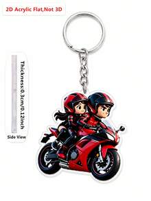 1pc 2D Flat Acrylic Motorcycle Couple Keychain, Motorcycle Theme Bag Charm, Personalized Creative Key Chain Decoration, Suitable For Car Keys, Backpack, Handbag, Couple Gift, Birthday And Anniversary Present - Multicolor - View 13
