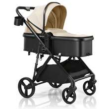 UBRAVOO 2-In-1 Baby Stroller – Foldable, Featuring A Reversible Seat, Canopy, Shopping Basket, And Cup Holder; Lightweight Design. - Khaki - View 1