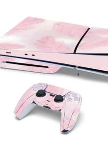 Cross-Border Hot Seller 6pcs Light Pink Soft Feather Pattern P5 Slim Game Console Optical Drive Version Stickers, Dust-Proof And Wear-Resistant - View 9
