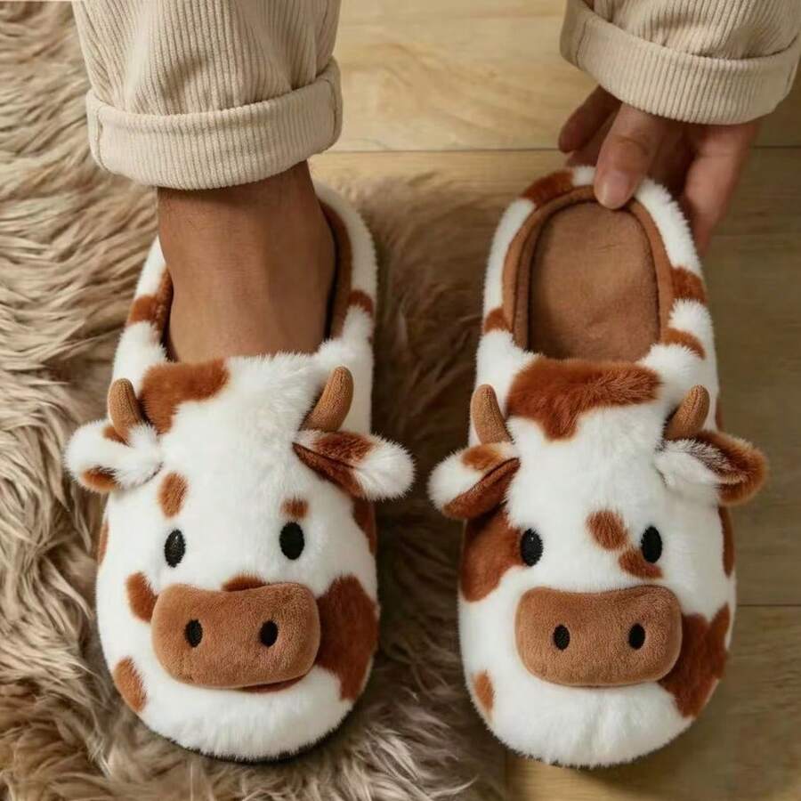 1 Pair Cute Animal Cartoon Fashion Men's Slippers, Warm Indoor House Slippers For Home, Party, Holiday, Autumn/Winter - Brown - View 1