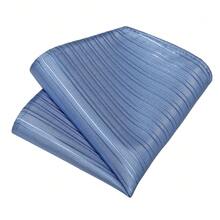 5Pcs Men Dusty Blue Striped Tie Pocket Square Cufflinks Boutonniere Tie Clip Set, Random Cufflink Pattern, Suit Accessories For Wedding - Dusty Blue - View 5