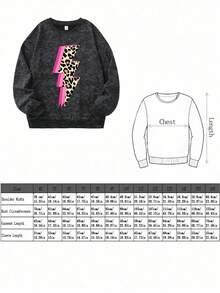 Teenage Girls Leopard Print Lightning Design Snowflake Print Crew Neck Sweatshirt, Autumn/Winter Fashion Comfortable Top - Black - View 6