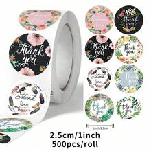 500張/捲 1英吋 批發 8款花色 手作彩色花卉感謝貼紙 捲裝 自黏式感謝標籤 禮盒裝飾 包裝用 小企業適用 婚禮邀請函 開學季學校用品 - 花卉感謝貼紙(500貼紙/卷) - 查看 5