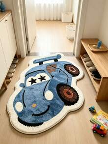 【Soft Sports Carpet】1件裝 藍色卡通賽車地毯，仿羊絨加厚絨毛地毯，秋冬裝飾地毯，臥室裝飾 - 簡約款 - 查看 2