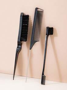 3pcs /1pc Hair Styling Comb Set, Teasing Hair Brush Rat Tail Comb Edge Brush, Hair Styling Comb Combs For Salon - Multicolor - View 2