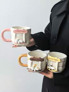 1pc Healing Sleep Cat Ceramic Mug, Large Capacity Handmade Artistic Coffee Cup, Highly Attractive Design & Embossed Cat, Hand-Painted Lines, Suitable For Coffee, Tea, Gift - Multicolor - View 9