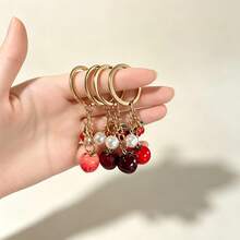 1pc Unisex Red Plaid Keychain + Fruit Pendant, Zinc Alloy Minimalist Style PU Leather Rope Key Ring, Suitable For Various Keys And Car Keys, Small Gift For Family And Friends - A - View 6