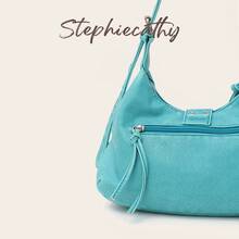 STEPHIECATHY Women's Shoulder Bag Retro Brush Off Color Washed PU Vegan Leather Buckle Belts Metal Eyelets Decoration Punk Y2K Style Adjustable Strap Hobo Handbag - Multicolor - View 9