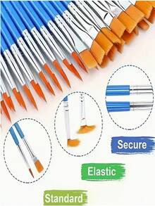 Set Kuas dan Palet Lukis 100 Buah (50 Kuas, 50 Palet) Ujung Datar & Bulat, Bulu Nilon untuk Seni di Kelas - Set Palet - View 4