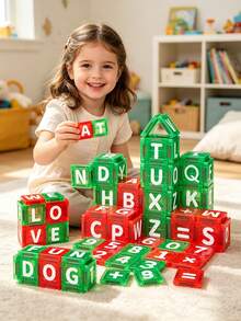 Mini Magnetic Blocks Learn Letters 56-Piece Magnetic Construction Set, Magnetic Toys,Number/Letter Education Theme,Magnetic Building Blocks For Children, Educational Magnet Toy Set Creativity Toy Gift For Kids Boys Girls(Suitable For Ages 3+) - Multicolor - View 1