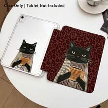 Leopard, Cat, Coffee Pattern Painted Effect Tablet Protective Case With Stand, Compatible With Honor 8/9/10/X8/X8A/X9/X8Pro/X9Pro, MatePad SE 11"/MatePad 11"/11.5", MatePad Pro, Apple 10th/11th Gen 2025 (A16), Galaxy Tab A7/A9 And Other Popular Models - Style 21 - View 2