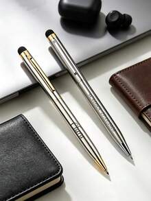 Custom Text Logo Metal Stylus Pen For Phone Tablet Touchscreen Capacitive Stylus Pen Handwriting Pen Rotating Ballpoint Pen 1.0mm Black Ink Gift Pen For Couples, Husbands/Wives, Colleagues, Friends, Elders, Students, Classmates, Teachers - Multicolor - View 3