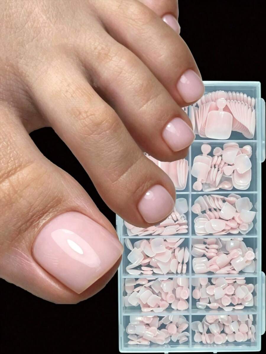 أظافر قدم صناعية، 12 مقاس، أطراف أظافر وردية كاملة التغطية، تصميم تمديد أظافر بجودة صالون، مستلزمات أظافر أكريليك صناعية