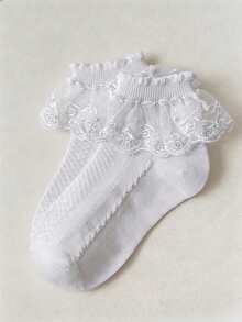 6 Pairs Girls Lace Trim Cotton Dance Socks For Party School Big Kids - Multicolor - View 5