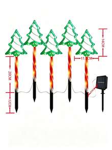 1Set(5pcs) Green Solar Christmas Tree Stake Lights, LED Candy Cane Ground Plug Lamps, Waterproof Outdoor Pathway Landscape Lights For Yard Lawn Patio Xmas Holiday Decor - Multicolor - View 11