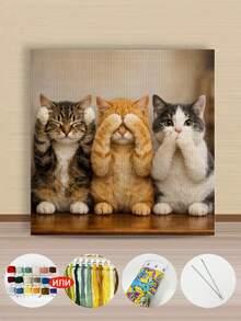 Frameless 11/14/16CT Printed Fabric Cross Stitch Kit, Polyester Material, Sleeping Cat Pattern, Suitable For Adult Beginners Relaxation DIY, Includes Printed Fabric, Embroidery Needles, Embroidery Floss, Chart And Instructions, Handmade Art Wall Decor Gift, 40x40cm/15.7x15.7in - A - View 5