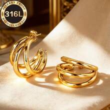 Golden Hypoallergenic Stainless Steel Earrings High- Anti-Fading, Comfortable Elegant, Suitable For Daily Wear Women's Earrings, Jewelry Accessories - Golden - a - View 2