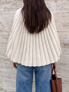 Unadoll Women's White Ribbed Knit Shawl Cardigan, Elegant Stand Collar Cape Coat, Suitable For Back To School And Daily Wear - White - View 3