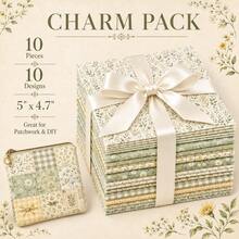 10pcs Green Floral Pattern 100% Polyester Patchwork Applique, 10 Design Styles, No Cutting Needed, Directly Sewable, Suitable For Patchwork Wallet Making, Gift Giving, Tote Bags, Coaster DIY Craft Projects - Default - View 1