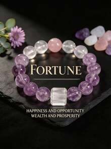 Menopause White Quartz Square Bead Bracelet, Helps Maintain Emotional Balance, Simple Style Skin-Friendly Elastic Cord Jewelry - Lilac Purple - View 1