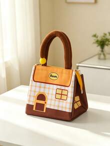 Cute House-Shaped Lunch Bag, Polyester Material, Striped Pattern, Portable Handheld Tote Bag, Suitable For Women And Girls, Office, School, Picnic, Travel, Daily Use, Spring/Summer Outdoor Activities - Multicolor - View 13