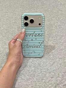Silver Glitter Blue Striped English Letter Phone Case Compatible With Apple 17 Pro Max/16/14/13/15/12/11, New Style For Women - Multicolor - View 2