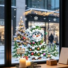 1/3pcs Festive Winter Christmas Static Window Decals, Cartoon Snowman Santa Pine Tree Gift Snowflake Glass Clings, Glue‑Free Reusable, For Home Store Front Door Window Xmas Holiday Wall Decor - Multicolor - View 6