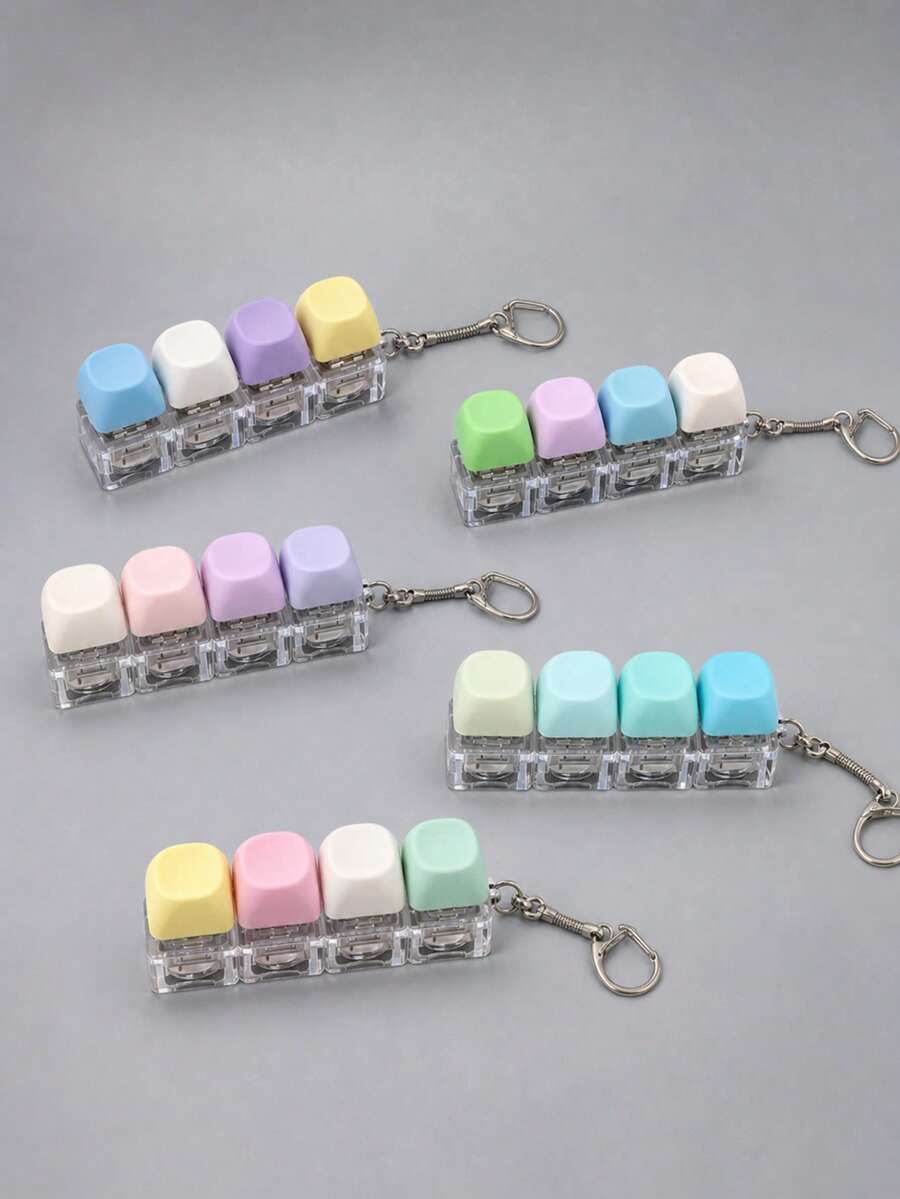 1pc Creative 4-Key Keyboard Keychain, Colorful Crisp Button Desktop Toy, Stress Relief Toy Keychain, Helps Relieve Stress And Anxiety, Suitable As Backpack Pendant And Keychain Accessory. Unique Birthday, Holiday And Christmas Gift. - Multicolor - View 1