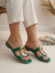 Women Flat Sandals - Green - View 2