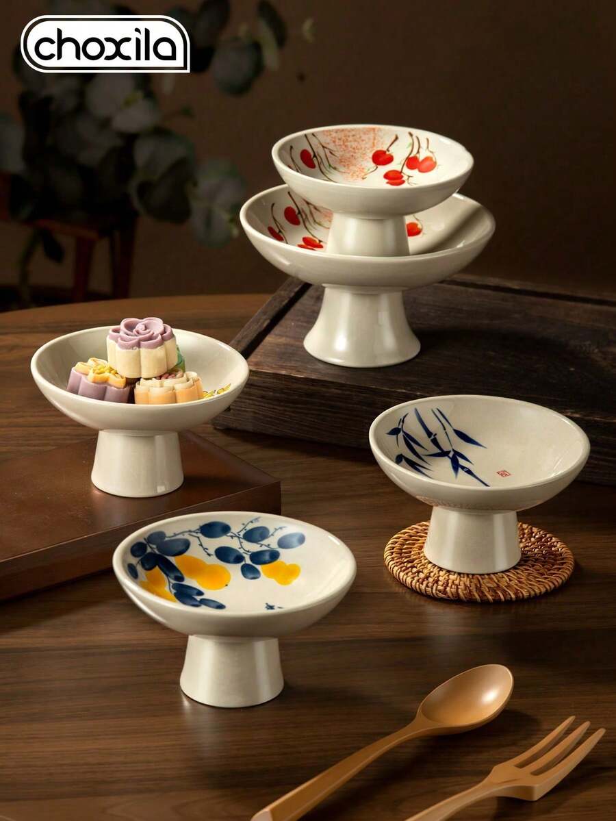 choxila 1 cái bát gốm chân cao, đĩa đựng trà bánh, trà chiều, đĩa trái cây chân cao, bát tráng miệng cho nhà hàng trà bánh - Bát chân cao bằng gốm sứ - Xem 1