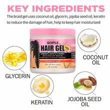 Goiple Hair Gel, Hair Gel And Crocodile Clips, Strong Hold, 13.4 Oz, Edge Control & Dreadlock Twist Wax, High Shine, No Flaking, Tame Frizz, Strawberry Scent, Suitable For Braids & Cornrows, Hair Styling Cream, Suitable For All Types Of Braids - Full Size - View 6