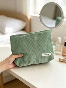 1pc/4pcs Solid Color Corduroy Makeup Bag, Soft Zipper Cosmetic Storage Pouch, Multi-Functional Portable Organizer, Lightweight Travel Toiletry Bag, Minimalist Lipstick Brush Skincare Storage, Women's Daily Home Storage Accessory - Multicolor - View 3