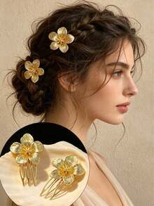 1/2/5pcs Gold Dandelion Side Hair Combs, Bridal Wedding Hair Accessories, Bridesmaid Updo, Party & Vacation Suitable - Multicolor - View 18