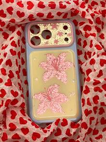 Pink Rhinestone Hibiscus Flower Phone Case Compatible With Iphone 17 Pro Max, New 17, 16 Pro Max, 15 Pro, 16 Pro, 15, 17 Pro, Full Coverage Shockproof Protective Cover - Yellow - View 5