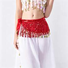 1pc Belly Dance Tassel Waist Chain - Bohemian Style Hip Scarf Skirt, Chiffon Mini Skirt With Shiny Waist Chain, Suitable For Carnival, Festival, Party, Nightclub And Beach Exotic Outfit - Multicolor - View 3